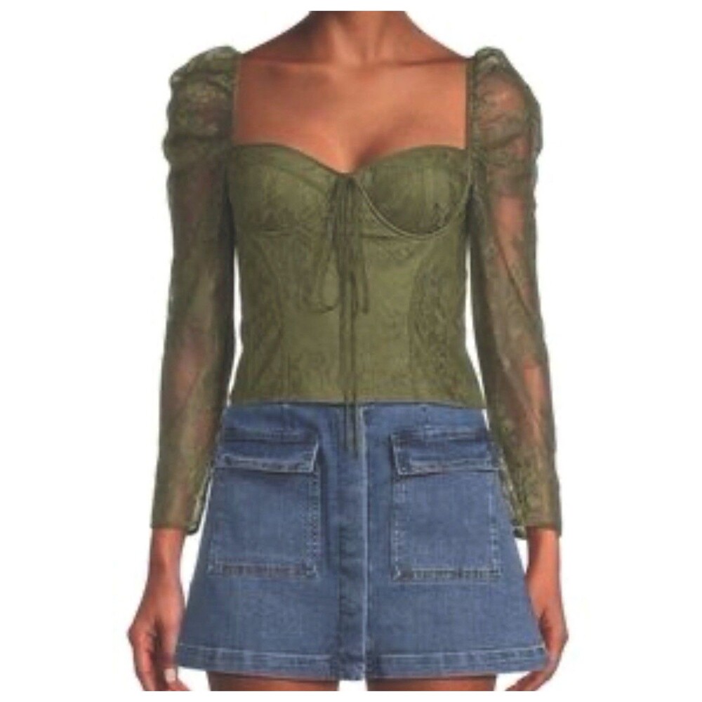 Chelsea & Violet Laura Lace Blouse Top Womens Size 4 Olive Green Garden Fairy